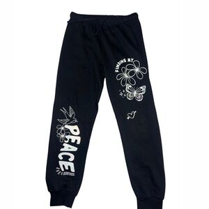 Justice Black Joggers with White Peace Print